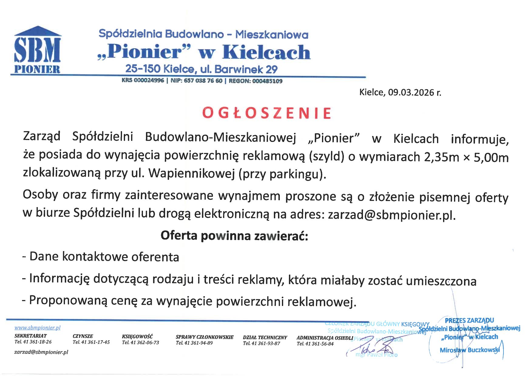 OGŁOSZENIE SZYLD