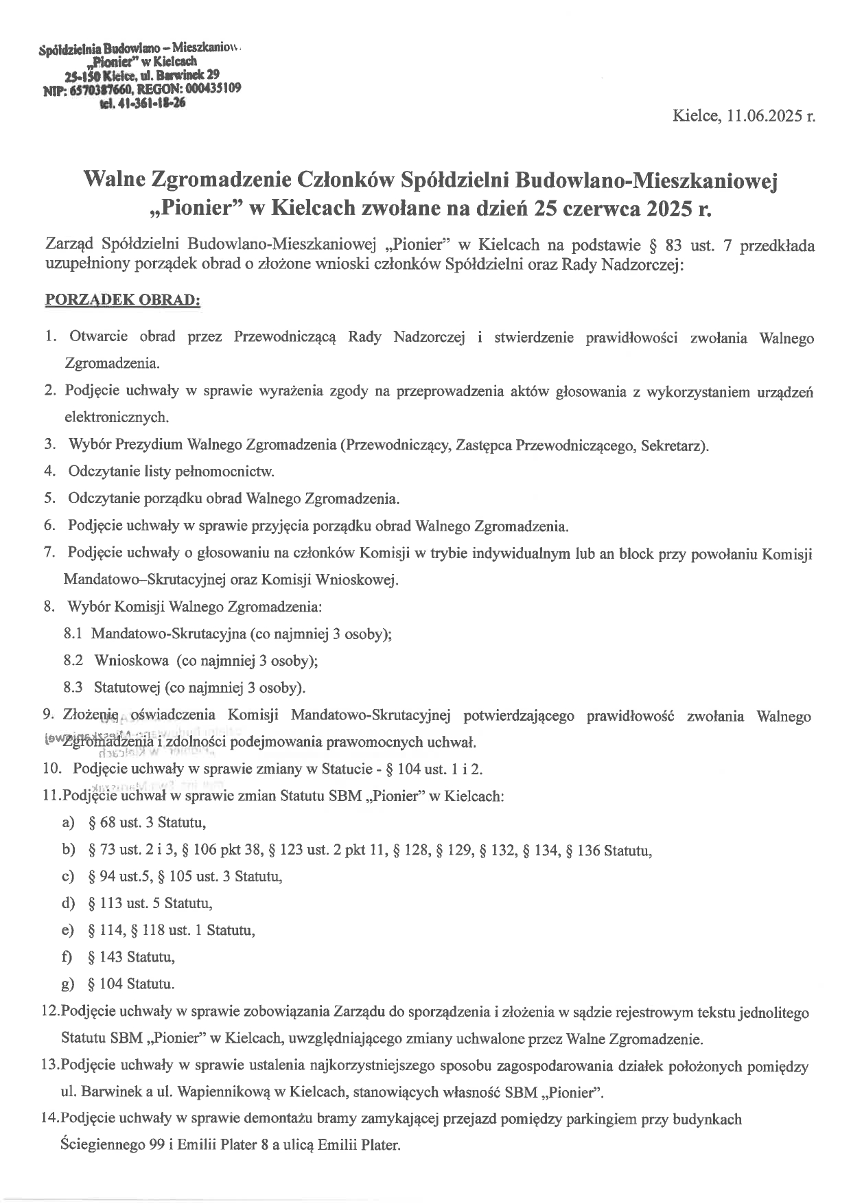 Uzupełniony porządek obrad Walnego Zgromadzenia page 0001