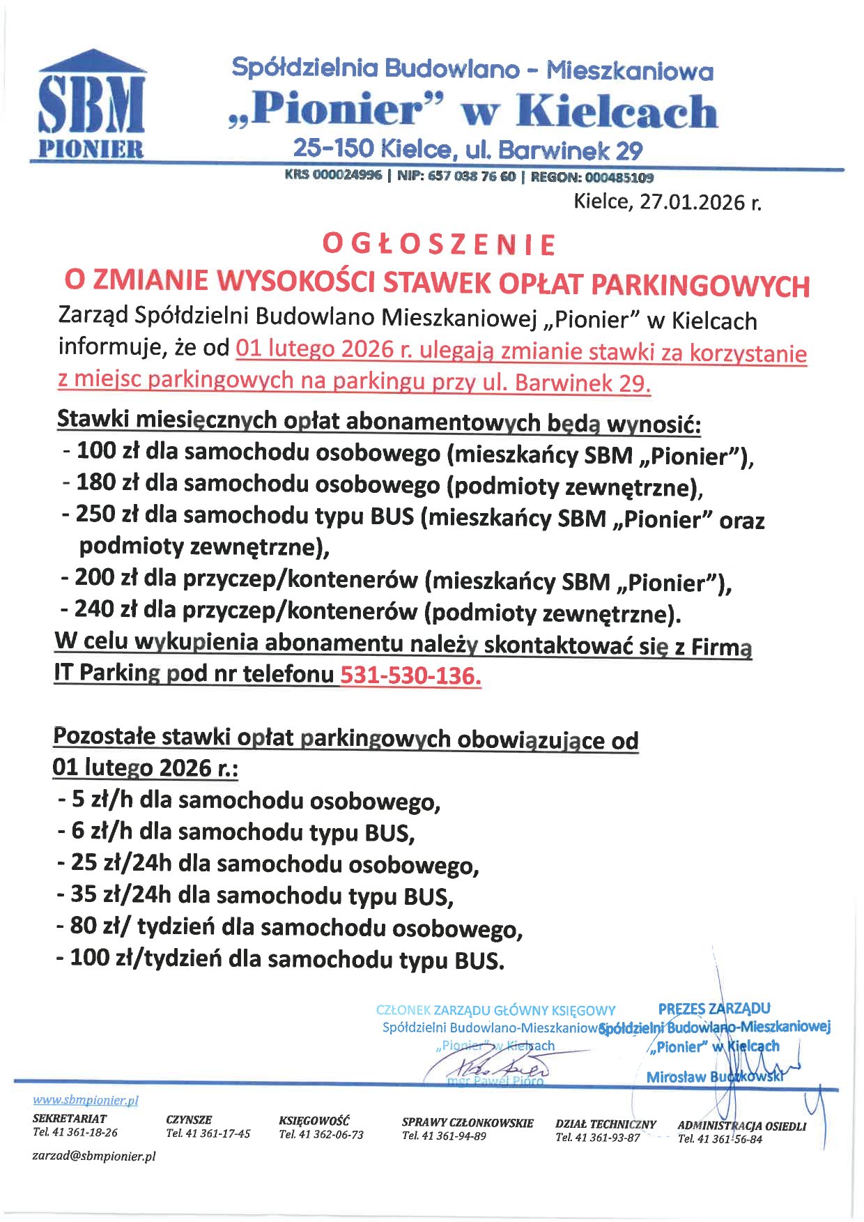 Zmiana wysokości stawek opłat parkingowych na parkingu przy ul. Barwinek 29 1